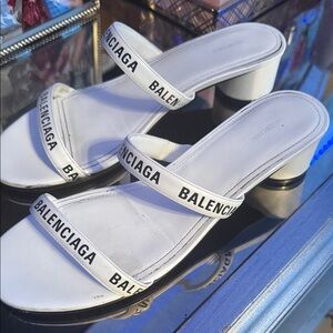 Balenciaga White Slide Heels